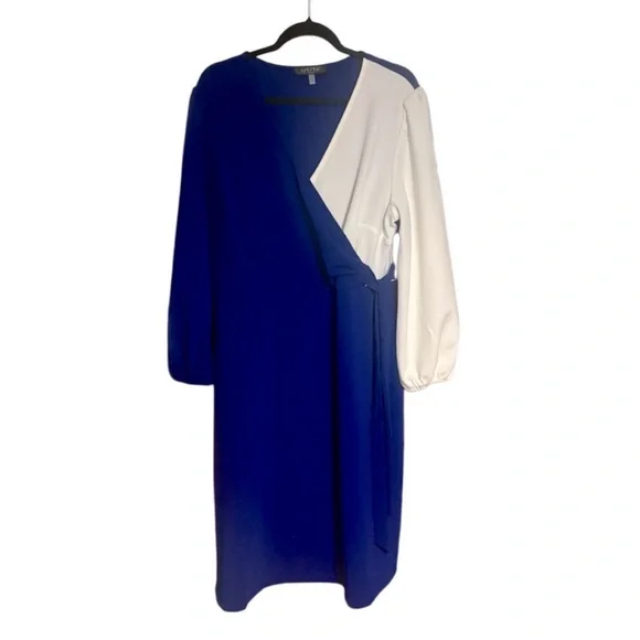 Kasper Colorblock Faux Wrap Dress Women’s Plus Size 2X Blue White NWT - Picture 2 of 4